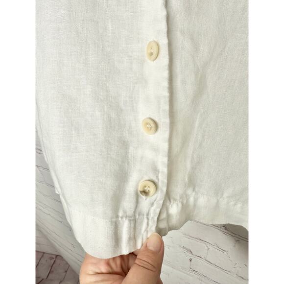 Madewell White 100% Linen Cropped Button Front Short Sleeve Top Womens Large - Picture 5 of 8